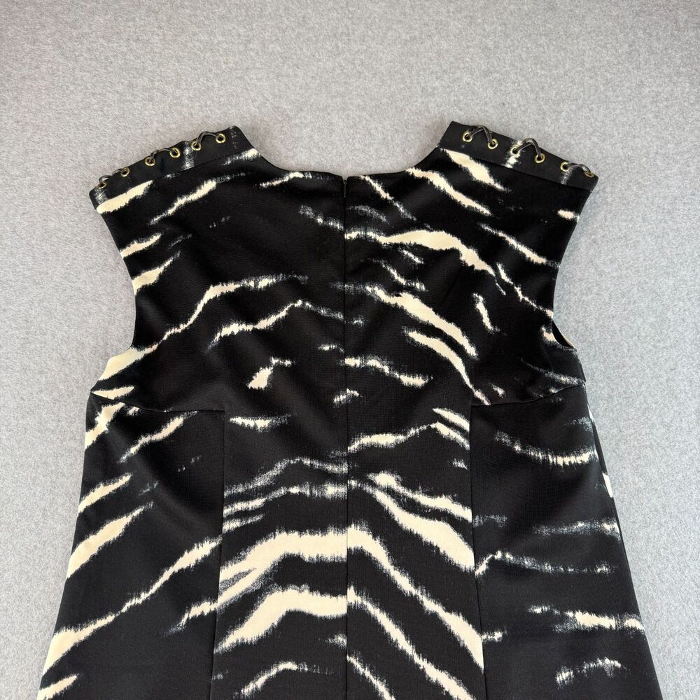 Michael Kors Black & White Zebra Print Sleeveless Sheath Lace Up Shoulder Dress - Picture 6 of 7